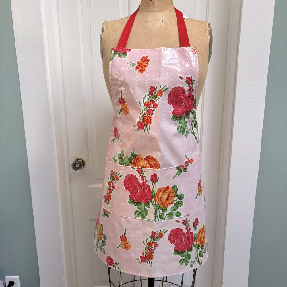 Oilcloth Pink Floral Print Apron